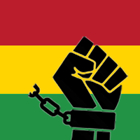 Image of fist of freedom in front of Juneteenth colors.