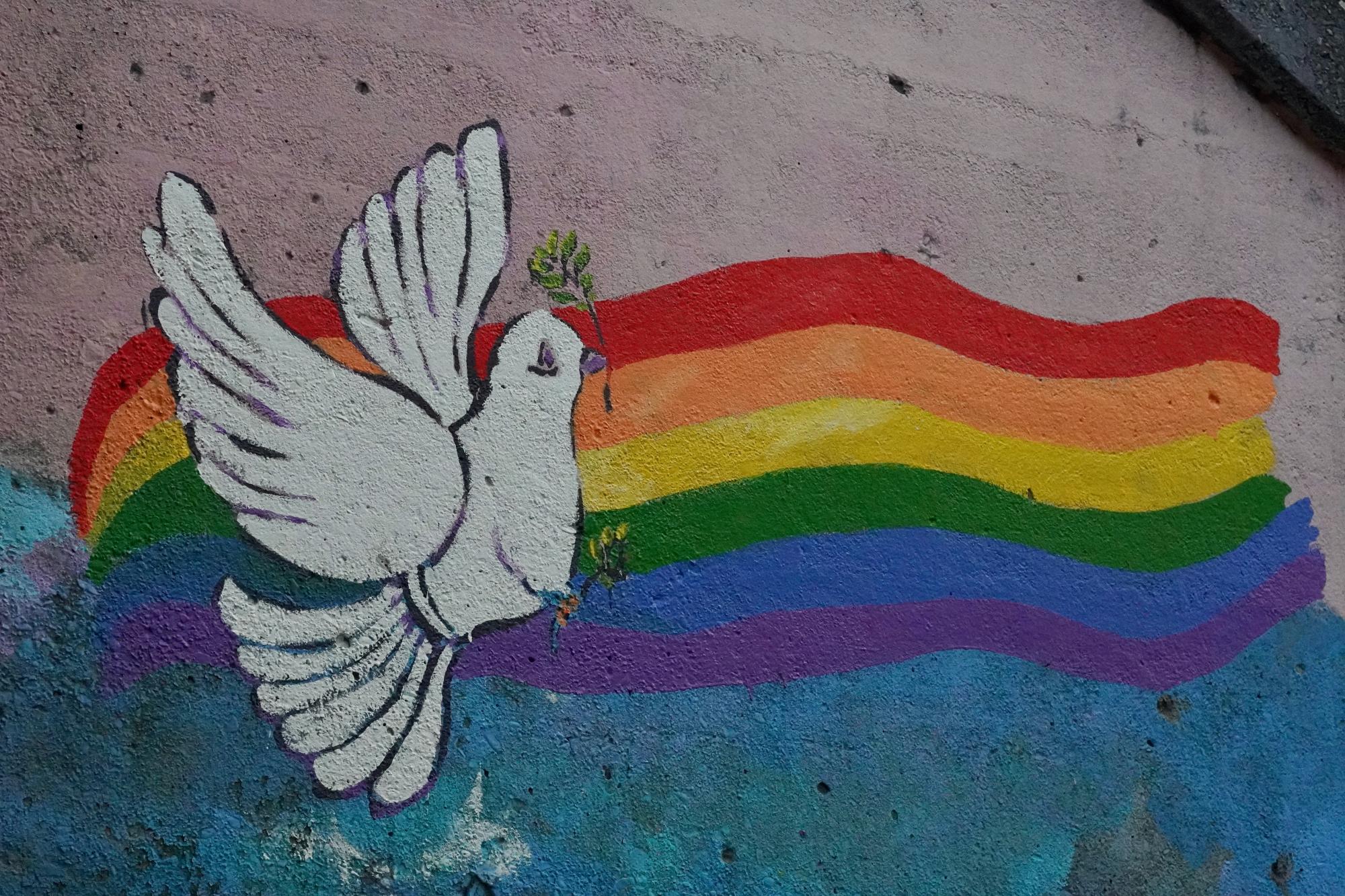 Peace dove and rainbow Pride flag.