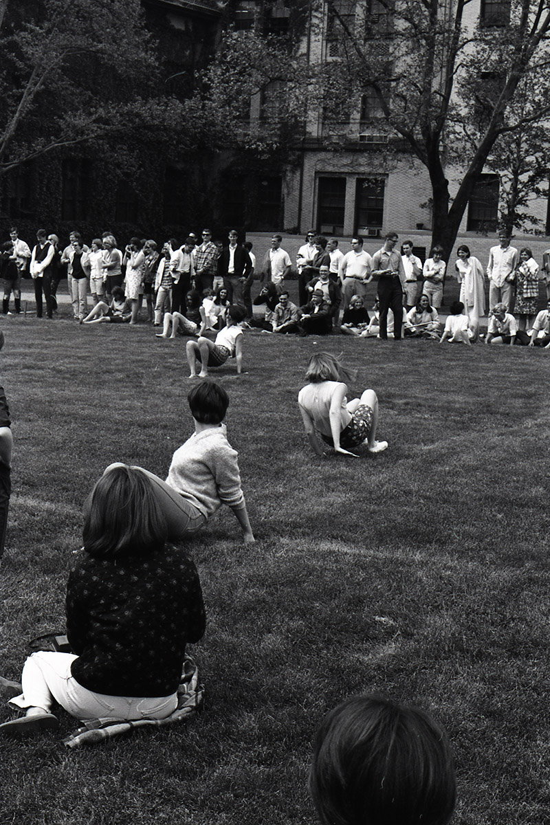 The 'Crab Crawling' sorority relay takes place on The Mall in front of Hamerschlag Hall during Spring Carnival weekend.