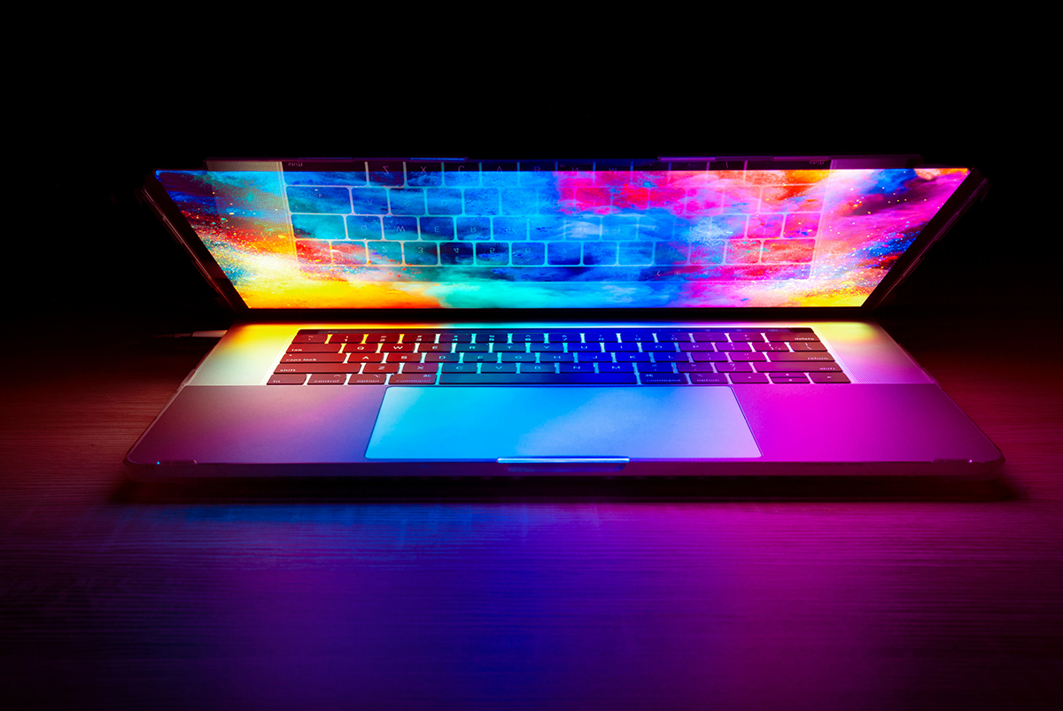 colorful laptop in black background