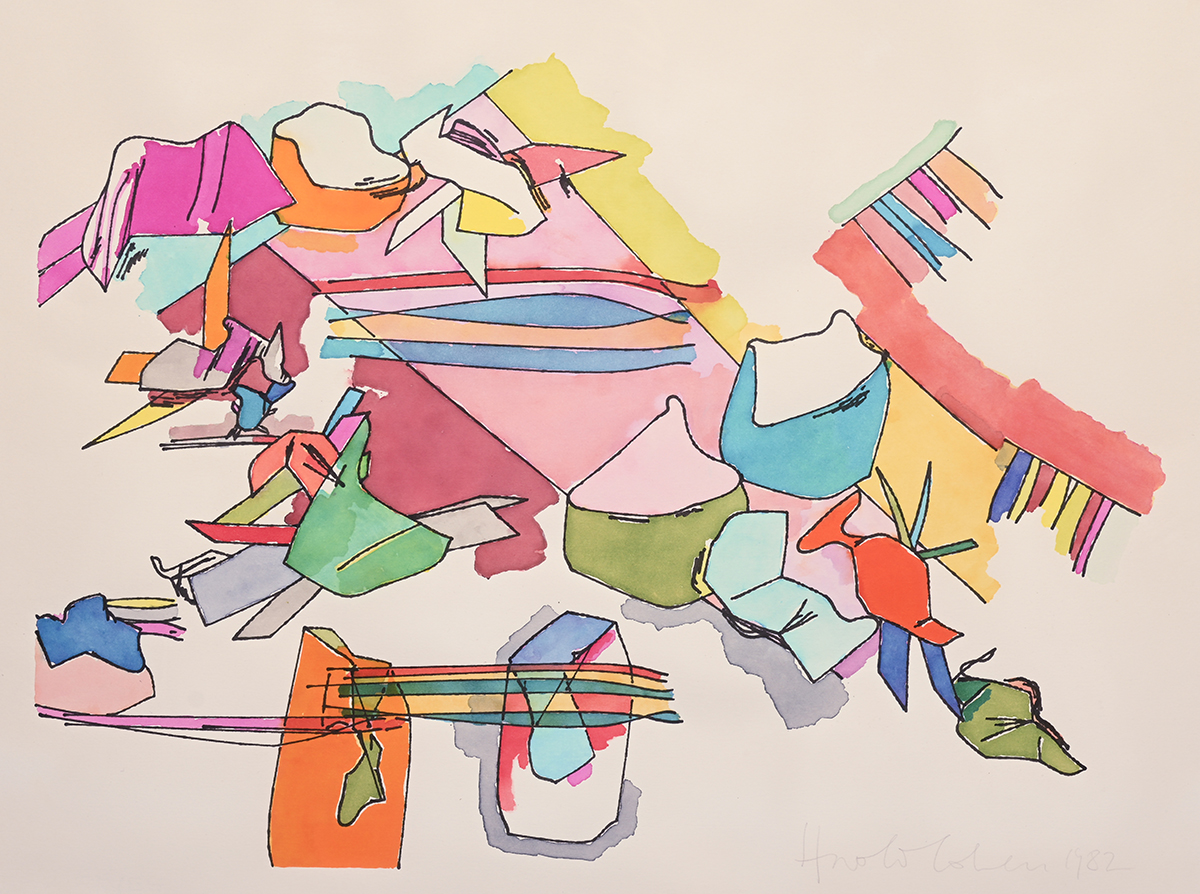 "Untitled" by Harold Cohen, 1982. Abstract hand-colored drawing.