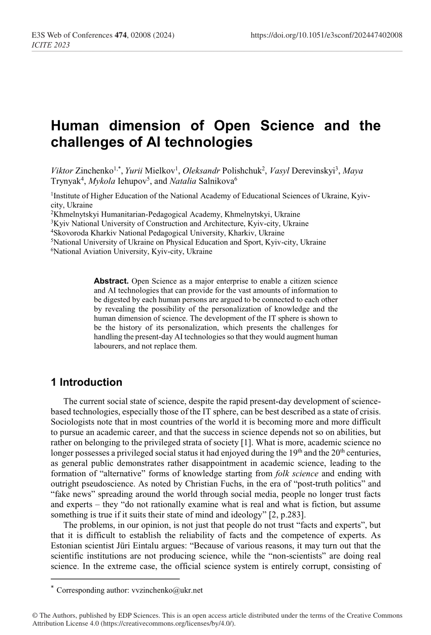 Human Dimension of Open Science and the Challenges of AI Technologies