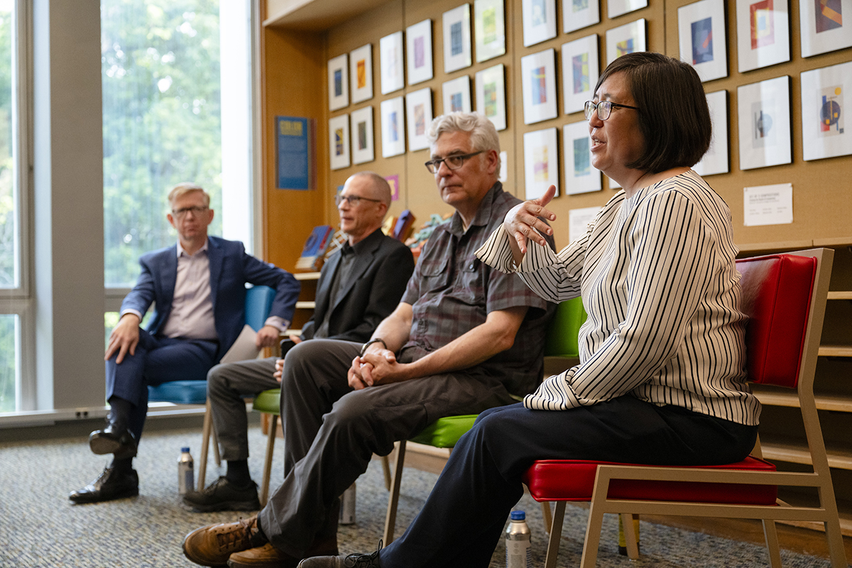 A brief speaking program featured Martin Aurand, Principal Librarian Emeritus at CMU Libraries, Gerard Damiani, Associate Professor in the School of Architecture, and Lynn Kawaratani, the Arts and Humanities Librarian and curator of the exhibit. 