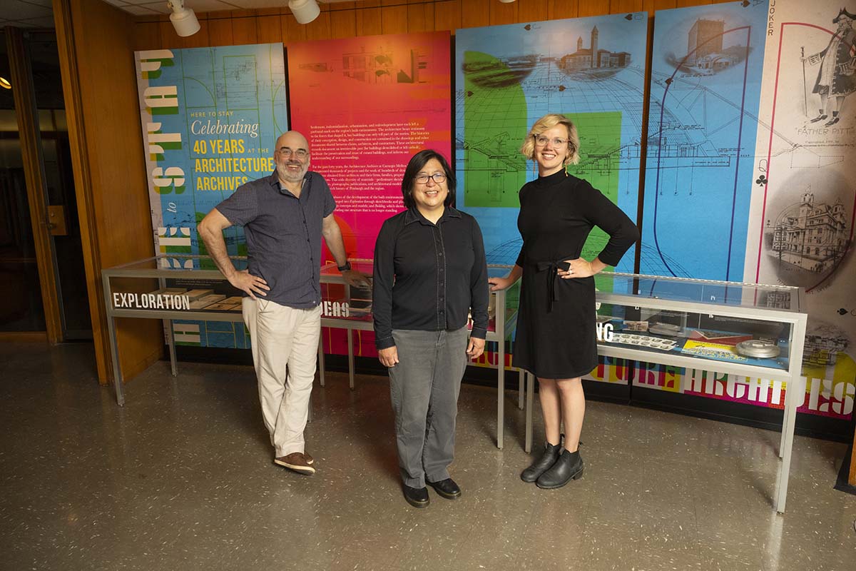 Anniversary Exhibits and Publishing Managing Editor Brad King, Arts and Humanities Librarian and exhibit curator Lynn Kawaratani, and Associate Director, Creative Heidi Wiren Kebe.