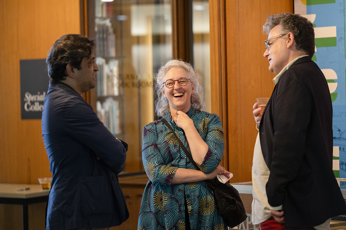 Khan, Laura Garófalo, associate professor at the School of Architecture, and Raymund Ryan, director of the Heinz Architectural Center at the Carnegie Museum of Art, discuss the exhibit.