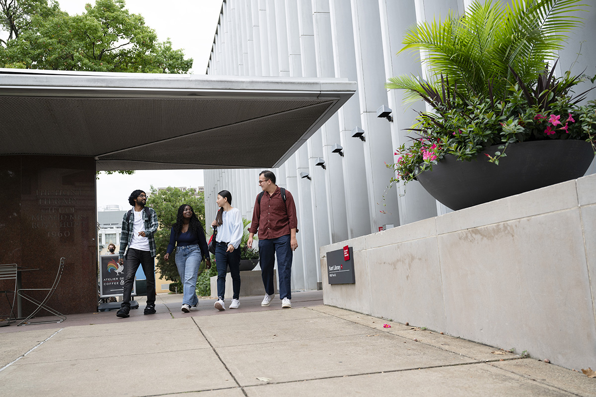 CMU students outside Hunt Library