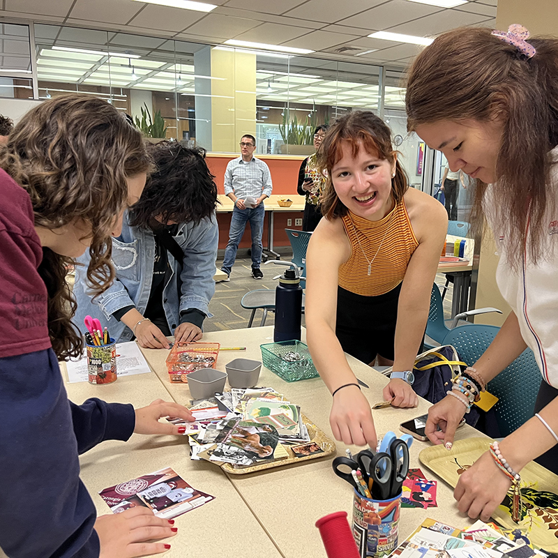 Students making buttons