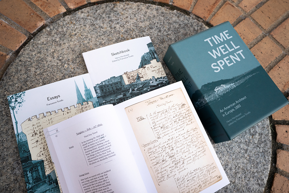 “Time Well Spent: An American Architect in Europe, 1983” features reproductions of Hornbostel’s journals and sketchbooks, as well as essays by Torello, Kawaratani, and Aurand.