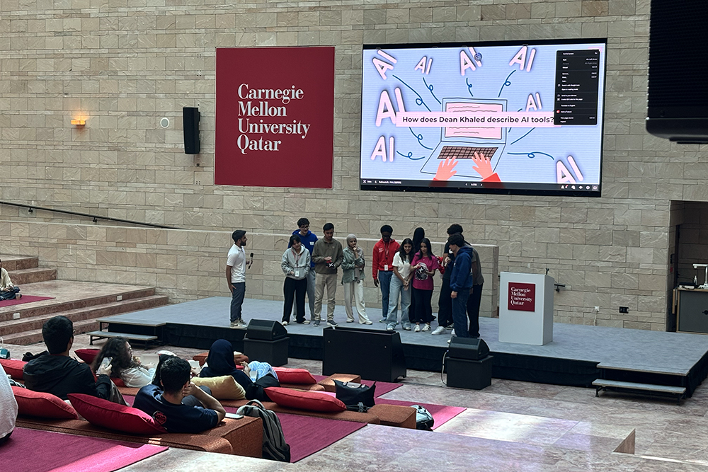Students and Faculty on stage at CMU Qatar 