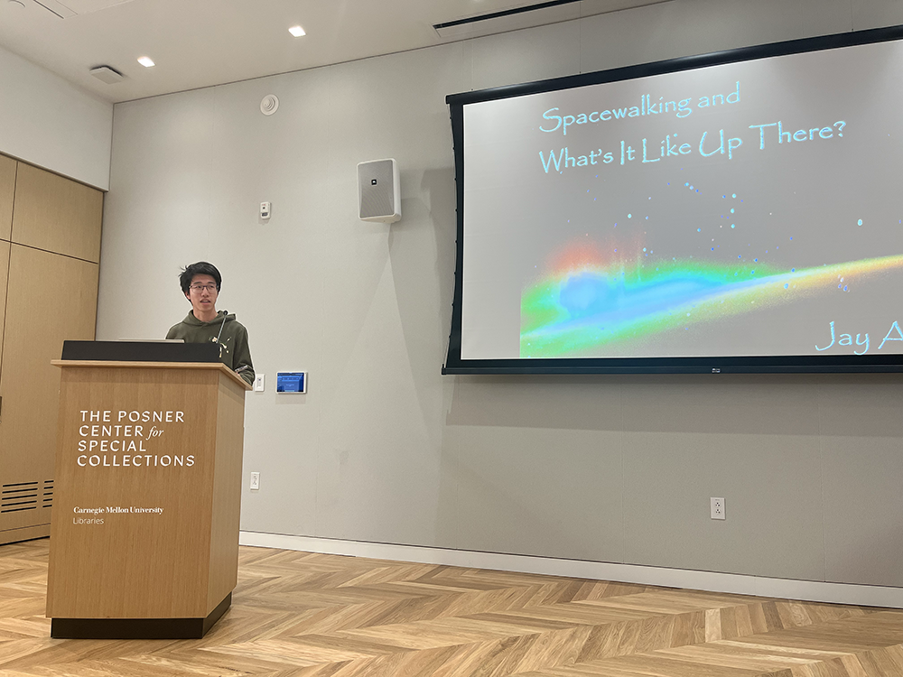 Ryan Zhang, a junior BSA student studying physics and piano performance and the president of the Astronomy Club, welcomed attendees and introduced speaker Jay Apt.