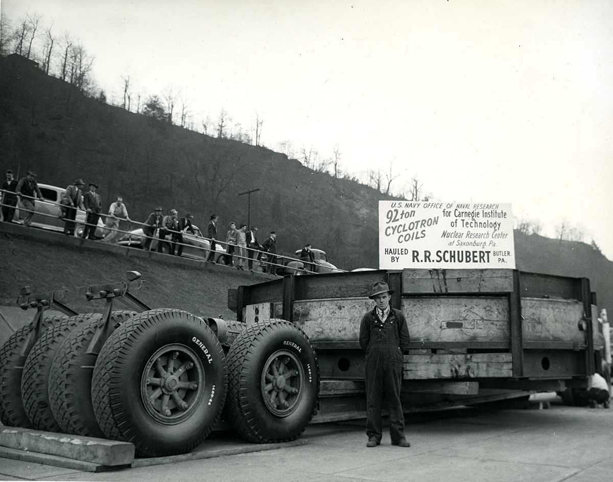 After the coils arrived in Kittanning, Pennsylvania by barge, trucker R. R. Schubert carried them the rest of the way to Saxonburg.