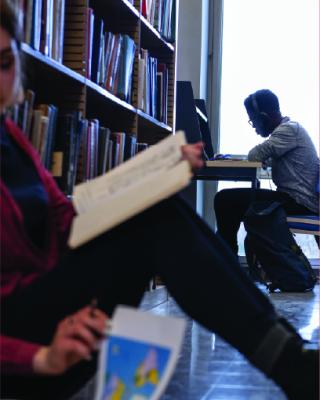 Image of CMU students in library.